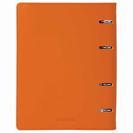 Тетрадь на кольцах А5 (180х220 мм), 120 листов, под кожу, клетка, BRAUBERG "Joy", оранжевый/светло-оранжевый, 129992