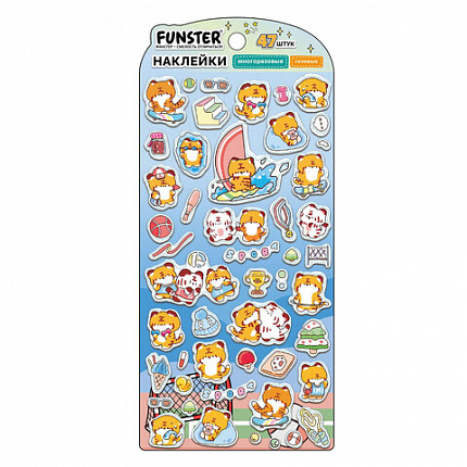 Наклейки гелевые "Зверята", 17,5х9 см, ассорти 6 видов, FUNSTER (ФАНСТЕР), 666080