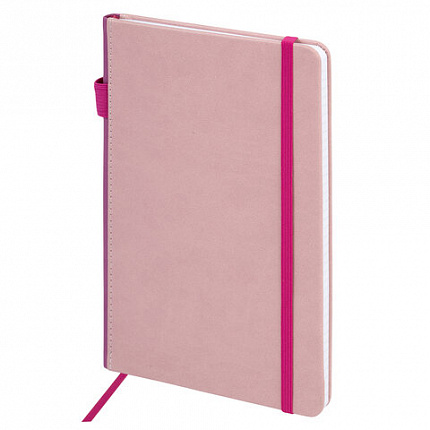 Блокнот А5 135x212мм BRAUBERG "Soft touch" под кожу, резинка, держатель, 80л клетка, красный, 117147