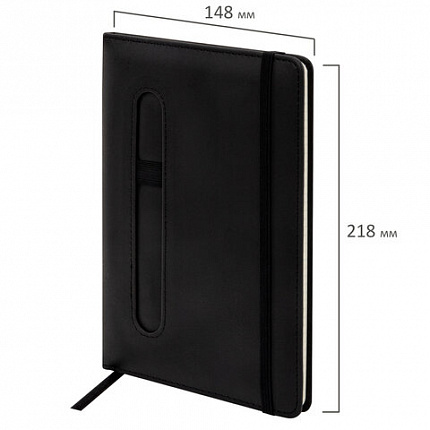 Блокнот А5 148x218 мм BRAUBERG "Optimal", под кожу, 80 листов, резинка, держатель для ручки, клетка, черный, 118634