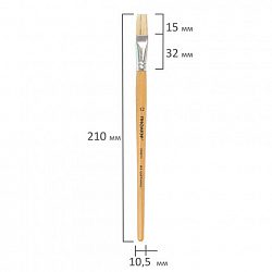 Кисть ПИФАГОР, ЩЕТИНА, плоская, № 12, деревянная лакированная ручка, пакет с подвесом, 200875