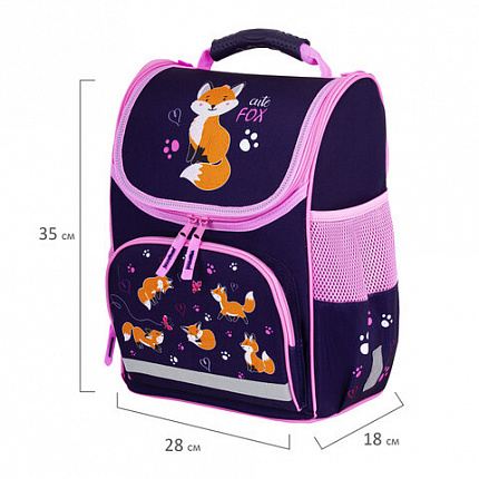 Ранец ПИФАГОР BASIC, 1 отделение, 3 кармана, эргономичная спинка, "Playing foxes", 35х28х18 см, 273136