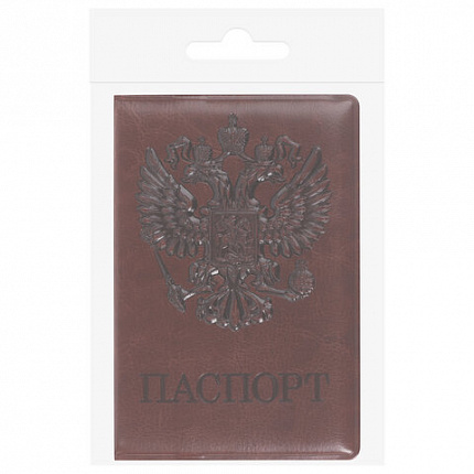 Обложка для паспорта STAFF, полиуретан под кожу, "ГЕРБ", коричневая, 237604