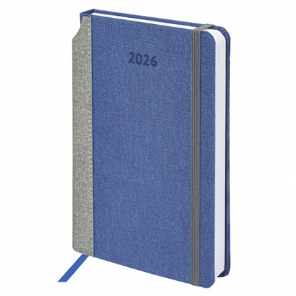 Ежедневник датированный 2026 А5 138x213 мм, BRAUBERG "Mosaic", под кожу, карман для ручки, синий, 117112