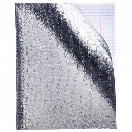 Тетрадь бумвинил А5 48л. скоба, офсет №1, клетка, с полями, СЕРЕБРО Metallic CROCO, H, 48Т5бвВ1