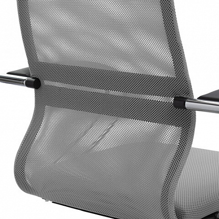 Кресло офисное МЕТТА "SU-B-8" хром, ткань-сетка, сиденье мягкое, светло-серое