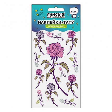 Наклейки-тату переводные "Блестящие", 15,5х9,5 см, ассорти 8 видов, FUNSTER (ФАНСТЕР), 666107
