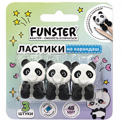 Ластик-топпер для карандаша FUNSTER (ФАНСТЕР) "ПАНДЫ", НАБОР 3 ШТУКИ, блистер, 274012