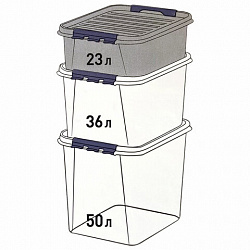 Ящик-контейнер 23 л с КРЫШКОЙ НА ЗАЩЕЛКАХ "ПРОФИ", 18х50х39 см, штабелируемый, ПРОЧНЫЙ, прозрачный, 437940000