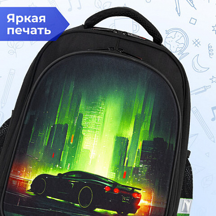 Ранец BRAUBERG KIDS STANDARD, 2 отделения, "Зеленый город", 36х28х14 см, 274428