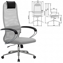 Кресло офисное МЕТТА "SU-B-8" хром, ткань-сетка, сиденье мягкое, светло-серое