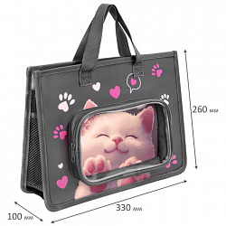Папка на молнии с ручками BRAUBERG KIDS А4, 1 отделение, дополнительные карманы, пластик, "Кот-мурлыка", 274527