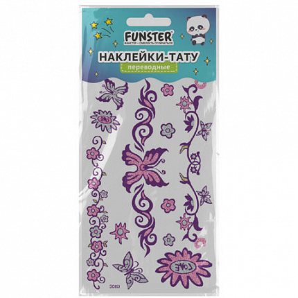 Наклейки-тату переводные "Блестящие", 15,5х9,5 см, ассорти 8 видов, FUNSTER (ФАНСТЕР), 666107