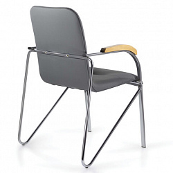 Кресло BRABIX "Samba CF-103", хром каркас, накладки "бук", кожзам серый, собрано, 532758