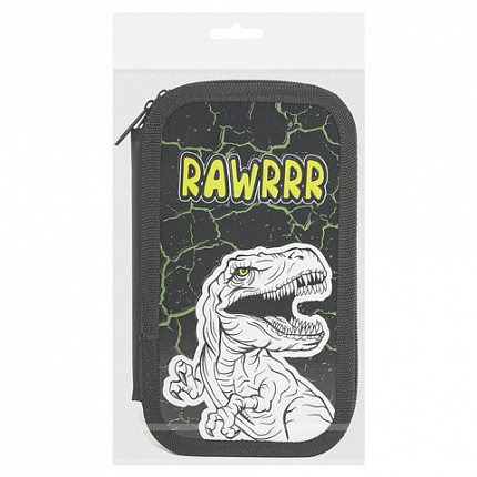 Пенал ЮНЛАНДИЯ, 2 отделения, ламинированный картон, конгрев, 19х11 см, "RAWR", 271538