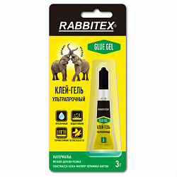 Клей-гель секундный суперклей УЛЬТРАПРОЧНЫЙ, блистер, 3 грамма, RABBITEX (РАББИТЕКС) "ДВА СЛОНА", 609812