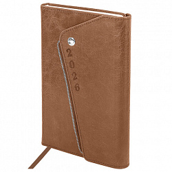 Ежедневник датированный 2026, А5, 145х213 мм, BRAUBERG "Jacket", под кожу, клапан, держатель, розовый, 117400