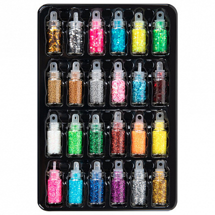 Блестки для декора НАБОР 24 вида по 2 грамма, в стеклянных тубах, ОСТРОВ СОКРОВИЩ, 665680