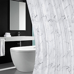Шторка для ванной ПОЛИЭСТЕР, 180х180 см, кольца в комплекте, БЕЛЫЙ МРАМОР, PRIMILA (ПРИМИЛА), 700079