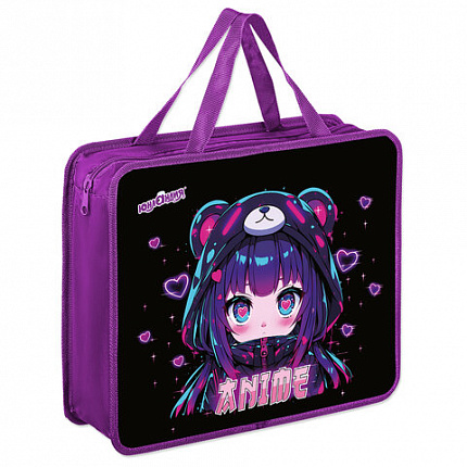 Папка на молнии с ручками ЮНЛАНДИЯ А4, 1 отделение, пластик, 80 мм, "Anime fan", 273362