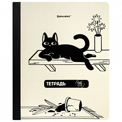 Тетрадь А5 96 л. BRAUBERG, на сшивке с корешком, клетка, обложка картон, "Кот-Непоседа", 405292