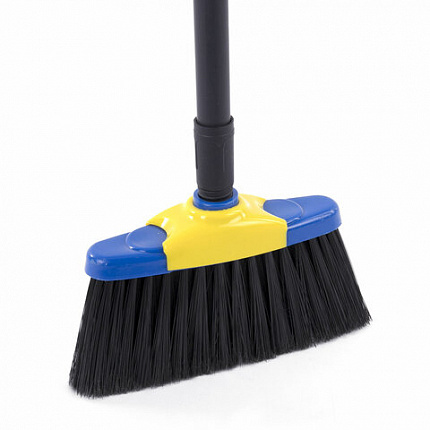 Совок для мусора КОМПЛЕКТ щетка + 2 рукоятки по 80 см с резьбой, пластиковые, "ЛЕНИВКА XL", синий, LAIMA, 608212