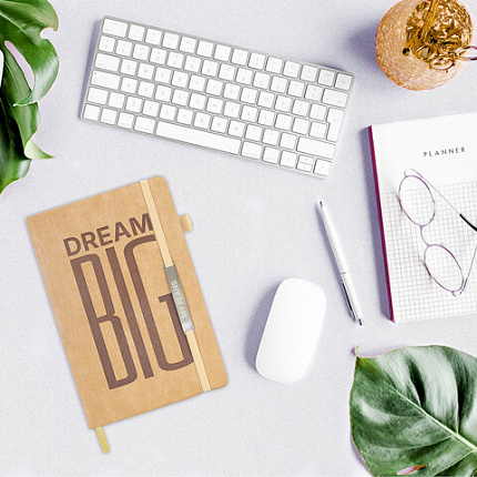 Ежедневник недатированный А5 138х213мм BRAUBERG "BeStyle", под кожу, резинка, держатель, 160л, песочный, 116216