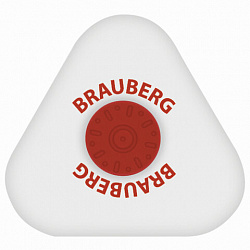 Ластик BRAUBERG "Universal", 45х45х10 мм, белый, треугольный, красный пластиковый держатель, 222473