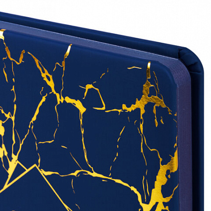 Ежедневник датированный 2026 А5 138x213 мм, BRAUBERG "Goldy", под кожу, цветной срез, синий, 117472