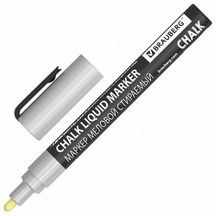 Маркер меловой CHALK LIQUID MARKER, СЕРЕБРИСТЫЙ, 3 мм, стираемый, BRAUBERG "CHALK", 152593