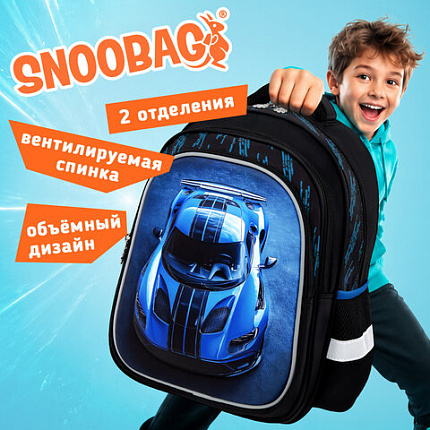 Рюкзак SNOOBAG (СНУБЭГ) FLOSSY, 2 отделения, 3 кармана, "Гонки", объемный дизайн, 40х28х18 см, 274442