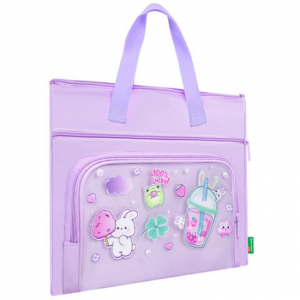 Папка на молнии с ручками BRAUBERG KIDS, ПВХ-карман, 27x35 см, "Ягодный коктейль", 274474