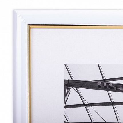 Рамка 21х30 см небьющаяся, багет 14,6 мм, пластик, BRAUBERG "Original Line", белая/золото, 391236