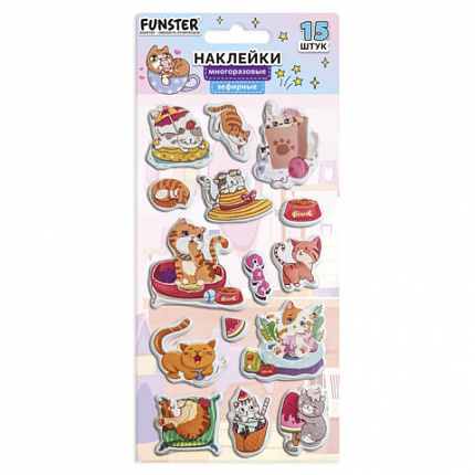 Наклейки зефирные "Котики", 18х9,5 см, ассорти 6 видов, FUNSTER (ФАНСТЕР), 666092