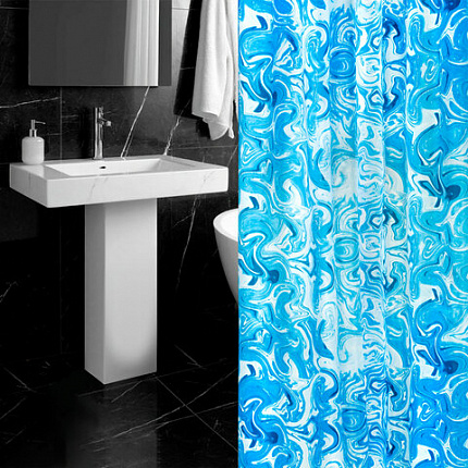 Шторка для ванной ПОЛИЭСТЕР, 180х200 см, кольца в комплекте, ГОЛУБЫЕ ВОЛНЫ, PRIMILA (ПРИМИЛА), 700083