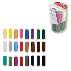 Нитки швейные 40 ЛШ, 200 м, полиэстер, НАБОР 24 цвета, в ПОДАРОК набор игл, DEVELIA (Девелиа), 609625
