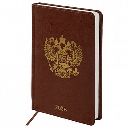 Ежедневник датированный 2026 А5 138х213 мм, BRAUBERG "State", под кожу, коричневый, 117417
