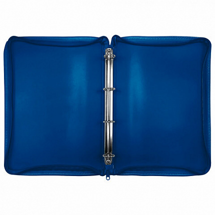 Папка объемная на молнии пластиковая на 4 кольцах, 35 мм, А4, BRAUBERG PIXEL, темно-синяя, 0,7 мм, 273080