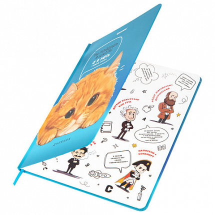 Дневник 1-11 класс 48 л., твердый, BRAUBERG, матовая ламинация, резинка, закладка-ляссе, с подсказом, "Котик", 107239