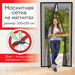 Москитная сетка дверная на магнитах 100х210 см, антимоскитная, черная, DASWERK (ДАСВЕРК), 607985