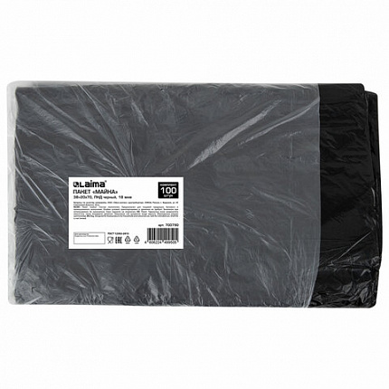 Пакет "майка" КОМПЛЕКТ 100 штук, 38+20х70, ПНД черный, 18 мкм, LAIMA, 700790