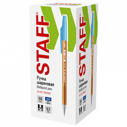 Ручка шариковая STAFF AA-927 ORANGE, СИНЯЯ, корпус тонированный оранжевый, узел 0,7 мм, линия письма 0,35 мм, без штрихкода, 144075