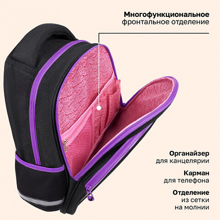 Рюкзак BRAUBERG OPTIMA, 2 отделения, с брелоком, "Сияющий единорог", 36х27х18 см, 273157