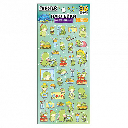Наклейки гелевые "Зверяшки-обаяшки", 17,5х9 см, ассорти 12 видов, FUNSTER (ФАНСТЕР), 666085