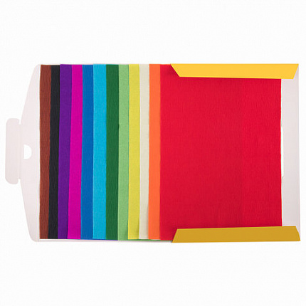 Набор крепированной бумаги, А4, 12 листов, 12 цветов, в папке с европодвесом, ЮНЛАНДИЯ, 112558