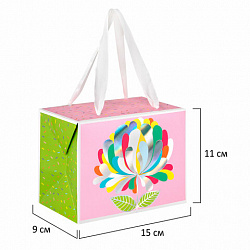 Пакет-коробка подарочный (1 штука) ассорти "Happy Birthday"/"Цветок", глиттер/тиснение фольгой, ламинация 15х9х11 см, 81273, 90074, 81273