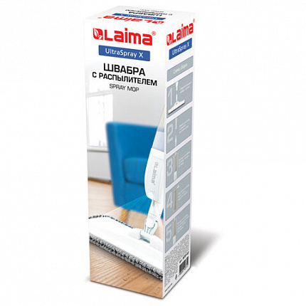Швабра с распылителем UltraSpray X, 2 насадки из микрофибры объемный ворс, скребок, LAIMA, 609143