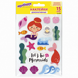 Наклейки из EVA "Русалки", 15 штук, ассорти, 13х21 см, ЮНЛАНДИЯ, 662681