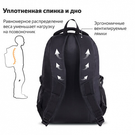 Рюкзак BRAUBERG HIGH SCHOOL универсальный, 3 отделения, "Легенда", черный/красный, 46х31х18 см, 271651