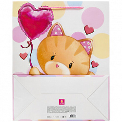 Пакет подарочный (1 штука) 26x13x32 см, ЗОЛОТАЯ СКАЗКА "Lovely Kitty", глиттер, белый/розовый, 608242